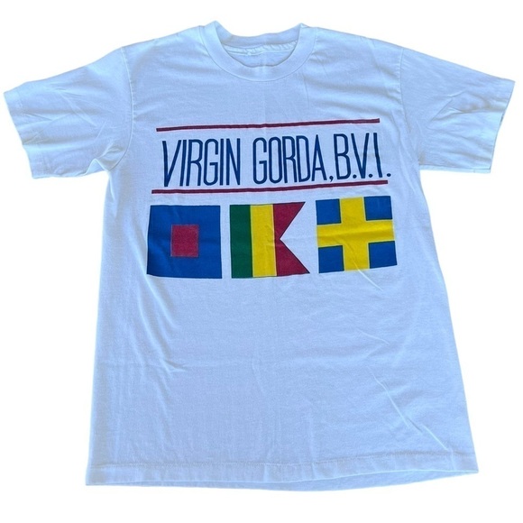 Vintage Single Stitch Virgin Gorda BVI British Islands Short Sleeve Flag T-Shirt - Picture 3 of 9